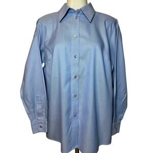 Talbots Petites Blouse Womens 14W Blue Long Sleeve Button Up Wrinkle Resistant